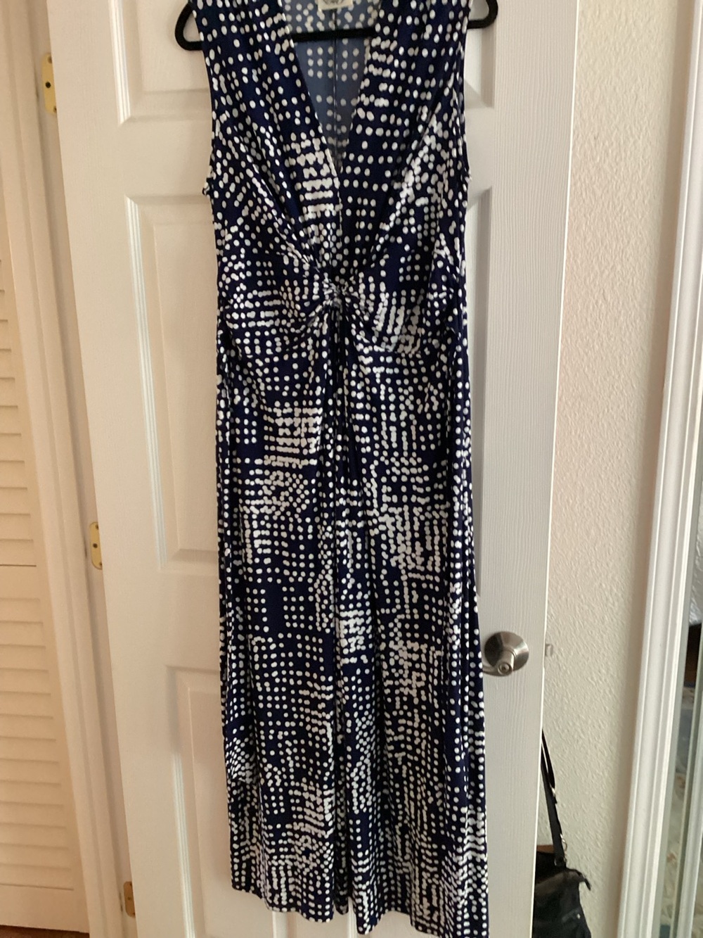 Eliza J Sleeveless Navy and White Printed Twist-Front Maxi Dress